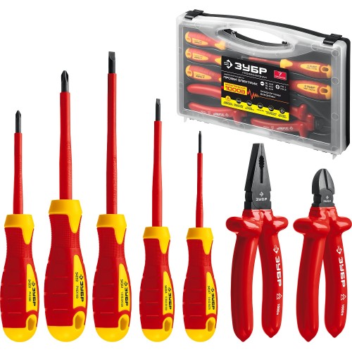 ЗУБР 7 предм., набор диэлектрического губцевого инструмента, Профессионал (2214-H7)