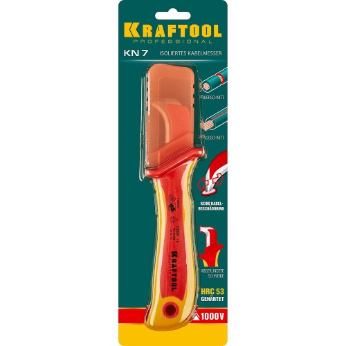 KRAFTOOL KN-7, 1000 В, изогнутый, диэлектрический нож электрика (45400)