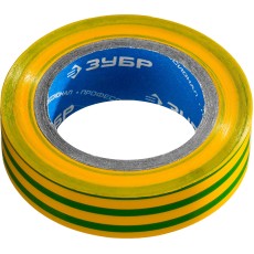 ЗУБР ЭЛЕКТРИК-10, 15 мм х 10 м, 6 000 В, желто-зеленая, не поддерживает горение, изолента ПВХ, Профессионал (1233-6)