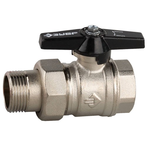 ЗУБР d 1″, ручка ″бабочка″, ″мама-папа″, полнопроходной шаровой кран с накидной гайкой (4-51327-C-1)