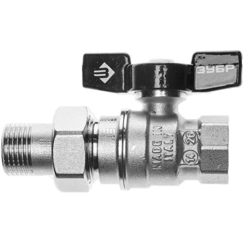 ЗУБР d 1/2″, ручка ″бабочка″, ″мама-папа″, полнопроходной шаровой кран с накидной гайкой (4-51327-C-1/2)