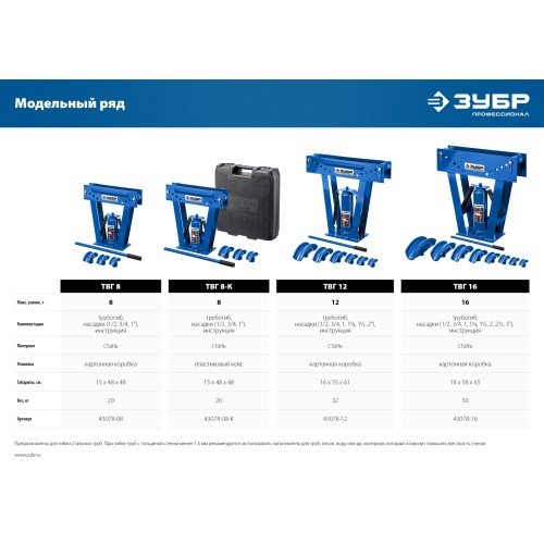 ЗУБР ТВГ-12, 12 т, ручной вертикальный гидравлический трубогиб, Профессионал (43078-12)