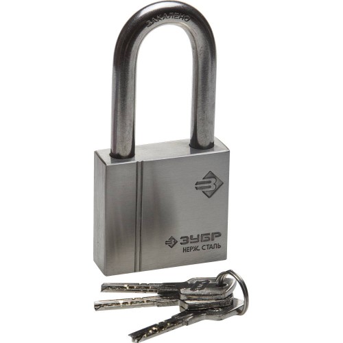ЗУБР 60 мм, нержавеющая сталь, удлиненная дужка, навесной замок (37290-60-1)