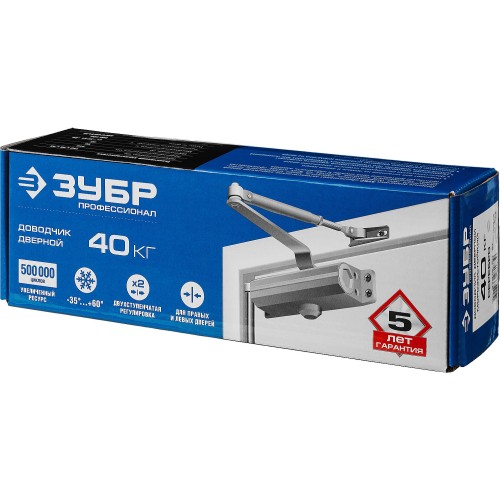 ЗУБР до 40 кг, цвет серебро, дверной доводчик (37910-50)