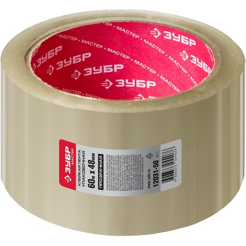 ЗУБР 48 мм, 60 м, 50 мкм, прозрачная, упаковочная клейкая лента (12031-50)