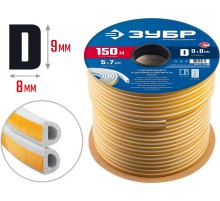 ЗУБР 150 м, D-профиль, размер 9 х 8 мм, белый, самоклеящийся резиновый уплотнитель, Профессионал (40920-150)