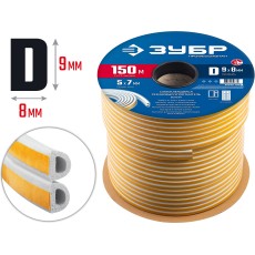 ЗУБР 150 м, D-профиль, размер 9 х 8 мм, белый, самоклеящийся резиновый уплотнитель, Профессионал (40920-150)