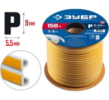 ЗУБР 150 м, P-профиль, размер 9 х 5.5 мм, белый, самоклеящийся резиновый уплотнитель, Профессионал (40922-150)