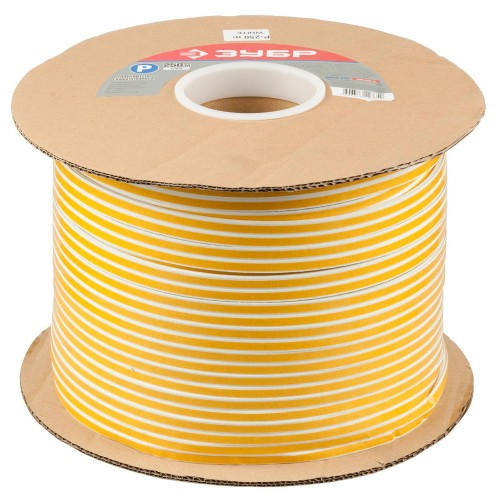 ЗУБР 250 м, P-профиль, размер 9 х 5.5 мм, белый, самоклеящийся резиновый уплотнитель (40922-250)