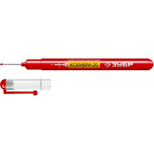 ЗУБР Колибри-20 красный, наконечник L 20 мм, ᴓ 2 мм, перманентный маркер для отверстийл (06328-3)
