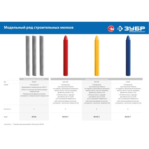 ЗУБР желтые, 6 шт, разметочные восковые мелки (06330-5)