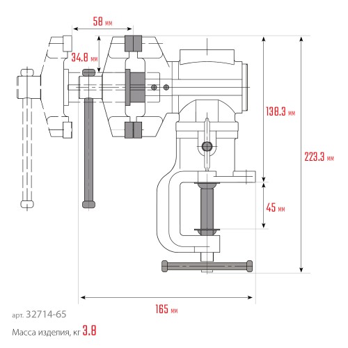 KRAFTOOL 3D-Mini, 65/38 мм, многофункциональные настольные тиски (32714-65)