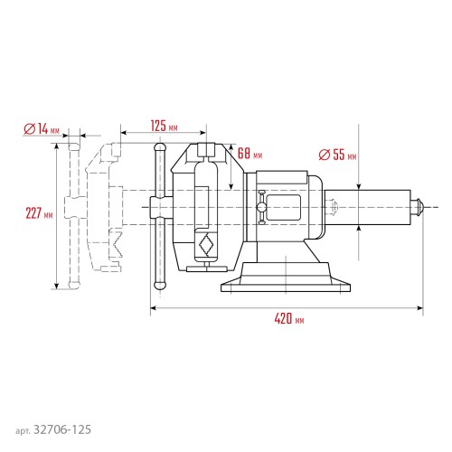 KRAFTOOL 3D Multi-Purpose, 125 мм, Чугунные слесарные тиски (32706-125)