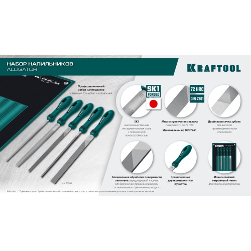 KRAFTOOL ALLIGATOR набор напильников, двухкомпонентная рукоятка, 200 мм