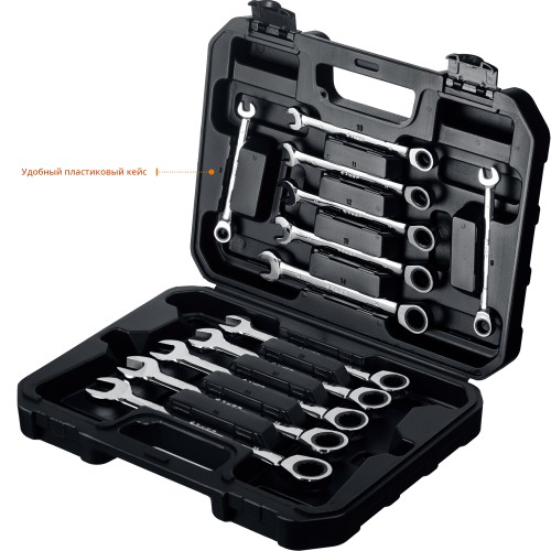 ЗУБР 12 шт, 8 - 19 мм, набор комбинированных трещоточных гаечных ключей, Профессионал (27073-H12)