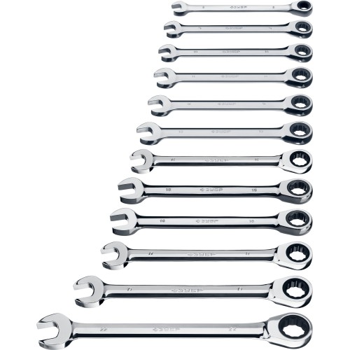 ЗУБР 12 шт, 8 - 22 мм, набор комбинированных трещоточных гаечных ключей, Профессионал (27075-H12)