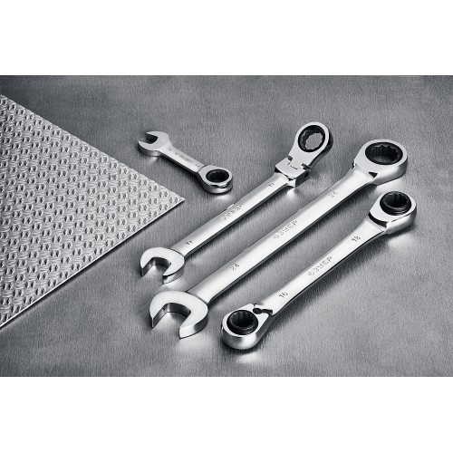 ЗУБР 3 шт, набор накидных трещоточных гаечных ключей, Профессионал (27105-H3)