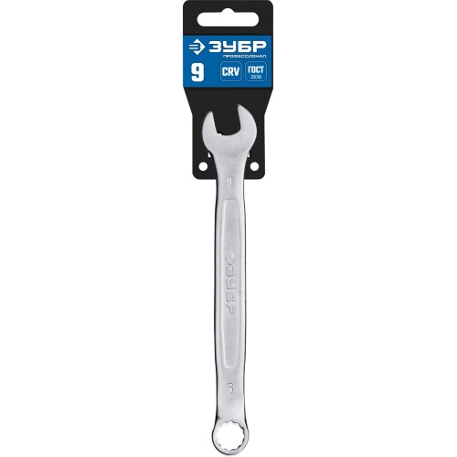 ЗУБР 9 мм, комбинированный гаечный ключ, Профессионал (27087-09)