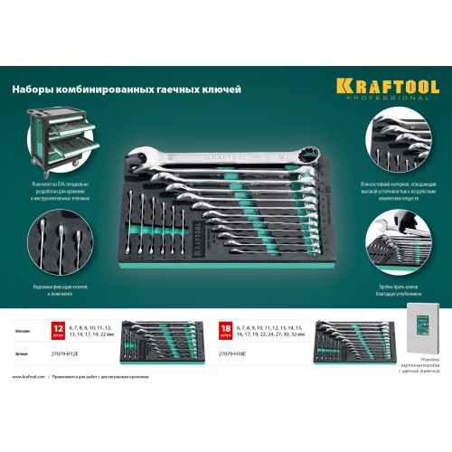 KRAFTOOL 12 шт, 6 - 22 мм, набор комбинированных гаечных ключей (27079-H12E)