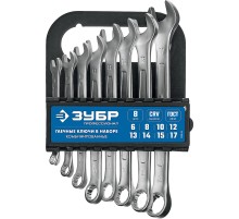 ЗУБР 8 шт, 6 - 17 мм, набор комбинированных гаечных ключей, Профессионал (27088-H8)