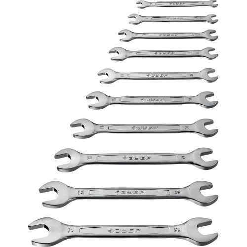 ЗУБР 10 шт, 6 - 24 мм, набор рожковых гаечных ключей, Профессионал (27010-H10)