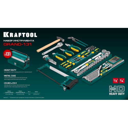 KRAFTOOL GRAND-131, 131 предм., (1/2″+1/4″), универсальный набор инструмента (27978-H131)