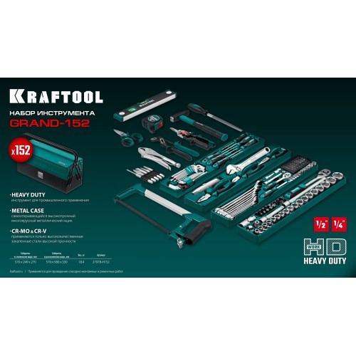 KRAFTOOL GRAND-152, 152 предм., (1/2″+1/4″), Универсальный набор инструмента (27978-H152)