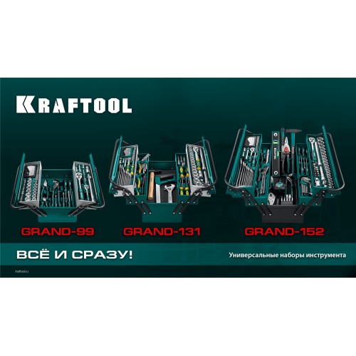 KRAFTOOL GRAND-99, 99 предм., (1/2″+1/4″), Универсальный набор инструмента (27978-H99)