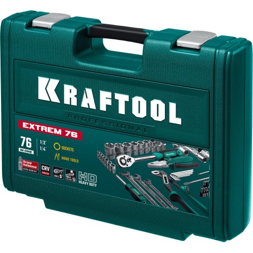 KRAFTOOL EXTREM-76, 76 предм., (1/2″+3/8″+1/4″), универсальный набор инструмента (27889-H76)
