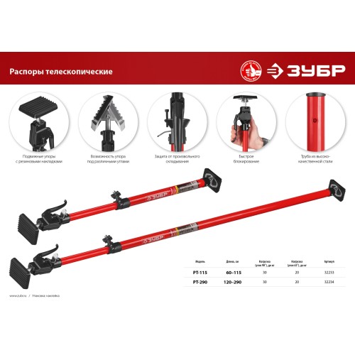 ЗУБР РТ-115, 60 - 115 см, телескопический распор (32233)
