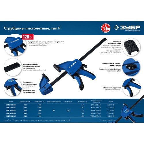 ЗУБР ППС-15/85, 150 х 85 мм, пистолетная струбцина, Профессионал (32241-15)