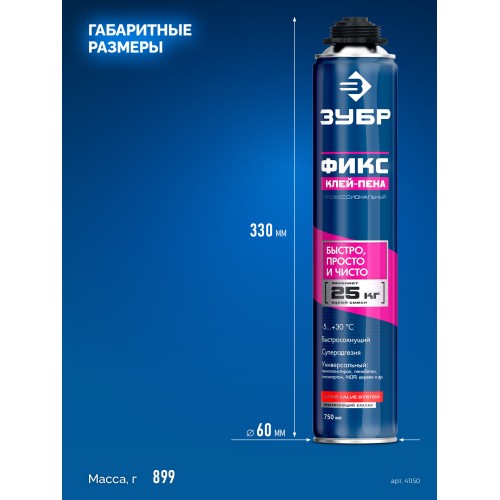 ЗУБР PRO FIX, 750 мл, пистолетный, универсальный клей-пена, Профессионал (41150)