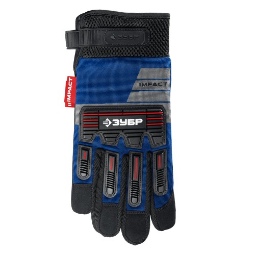 ЗУБР IMPACT р.L (9), синие, профессиональные комбинированные перчатки, антивибрационные, противоударные, Профессионал (11476-L)