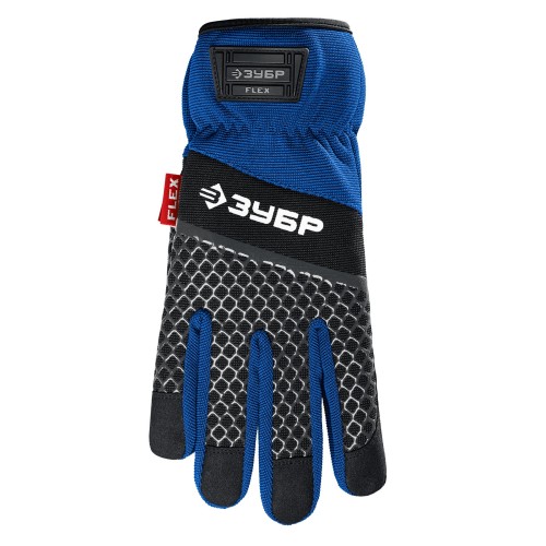 ЗУБР FLEX р.XL (10), синие, профессиональные комбинированные перчатки, работа с сенсорными экранами, Профессионал (11477-XL)