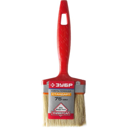 ЗУБР УНИВЕРСАЛ, 75 мм, 3″, светлая натуральная щетина, пластмассовая ручка, все виды ЛКМ, плоская кисть (01015-075)