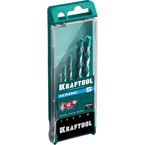 KRAFTOOL Keramo, 5 шт: 4-5-6-8-10 мм набор сверл по керамограниту с твердосплавной пластиной (29175-H5)