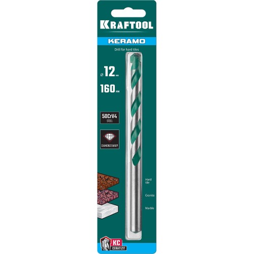 KRAFTOOL Keramo, 12 х 160 мм, тв.сплав КС, сверло по керамограниту (29175-160-12)