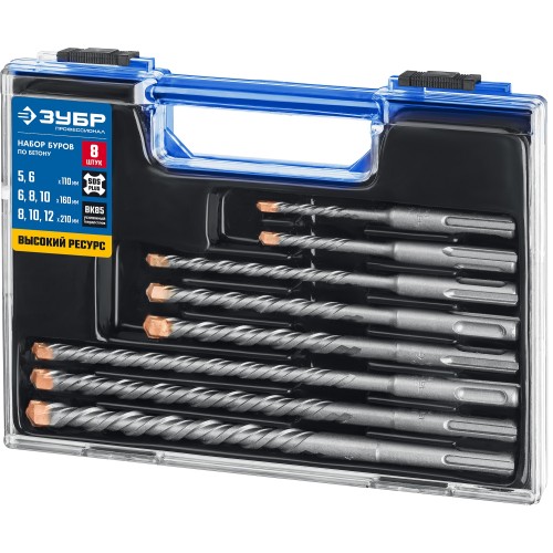 ЗУБР 8 шт: 5/6х110. 6/8/10х160, 8/10/12х210 мм, набор SDS-plus буров, Профессионал (29314-H8)