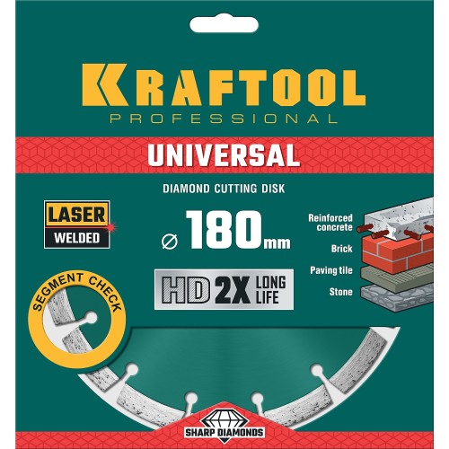 KRAFTOOL LASER-UNIVERSAL 180 мм (22.2 мм, 10х2.6мм), алмазный диск (36680-180)