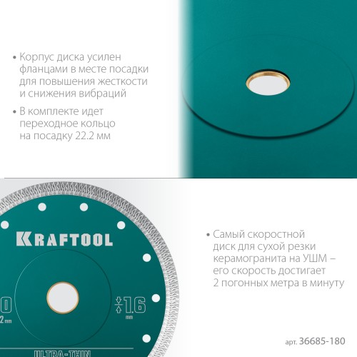 KRAFTOOL ULTRA-THIN 180х1.6 мм ультратонкий алмазный диск (36685-180)
