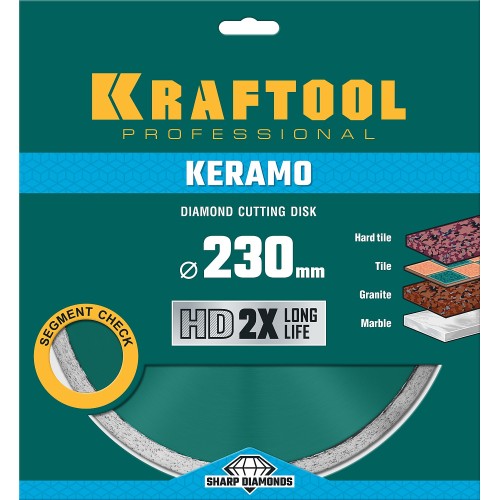 KRAFTOOL KERAMO, 230 мм, (22.2 мм, 10 х 2.2 мм), сплошной алмазный диск (36684-230)