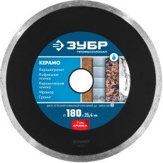 ЗУБР Керамо-25, d 180 мм, (25.4 мм, 7 х 2.2 мм), сплошной алмазный диск, Профессионал (36655-180)