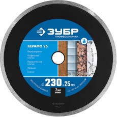 ЗУБР Керамо-25, d 230 мм, (25.4 мм, 7 х 2.4 мм), сплошной алмазный диск, Профессионал (36655-230)