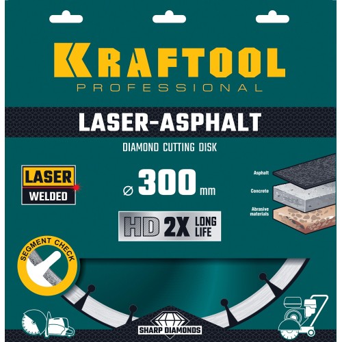 KRAFTOOL LASER-ASPHALT 300 мм (25.4/20 мм, 10х3.2 мм), алмазный диск (36687-300)