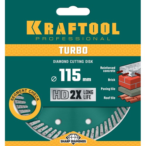 KRAFTOOL Turbo, 115 мм, (22.2 мм, 10 х 2.2 мм), сегментированный алмазный диск (36682-115)