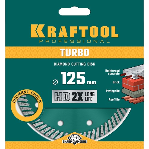 KRAFTOOL Turbo, 125 мм, (22.2 мм, 10 х 2.4 мм), сегментированный алмазный диск (36682-125)