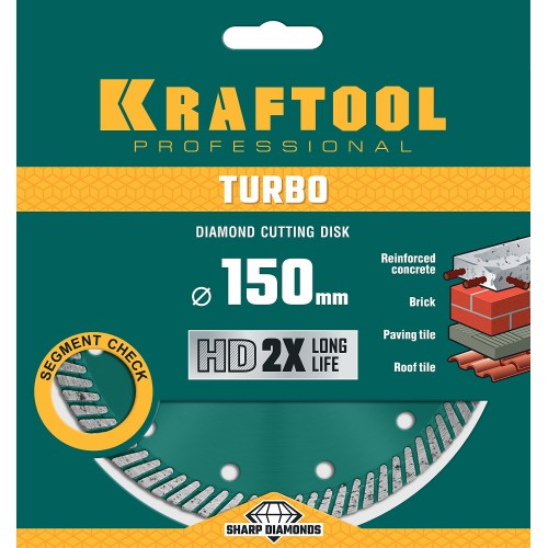 KRAFTOOL Turbo, 150 мм, (22.2 мм, 10 х 2.4 мм), сегментированный алмазный диск (36682-150)