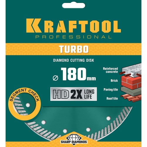 KRAFTOOL Turbo, 180 мм, (22.2 мм, 10 х 2.6 мм), сегментированный алмазный диск (36682-180)