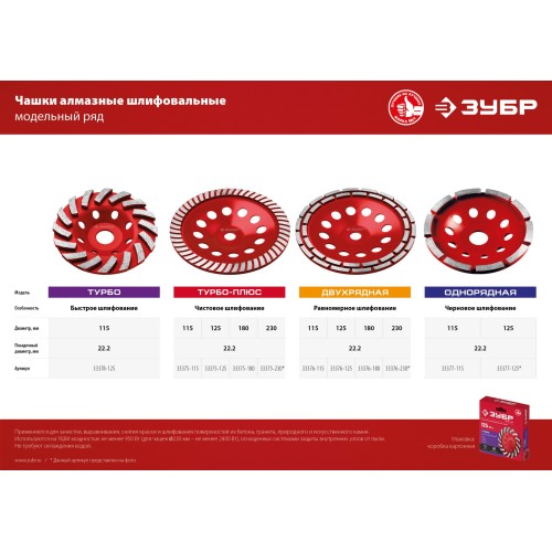 ЗУБР d 125 мм, двухрядная алмазная шлифовальная чашка (33376-125)