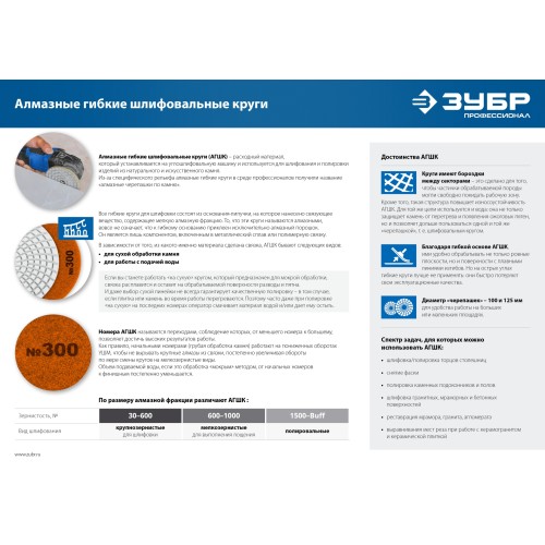 ЗУБР 125 мм, №100, мокрое шлифование, алмазный гибкий шлифовальный круг АГШК, Профессионал (29867-100)